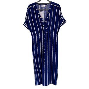 Home Holiday Claude Midi Dress Blue White Zigzag Stripe V-Neck XS Drawstring